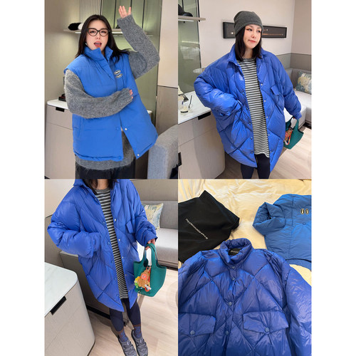 VOGANA戛纳家大码女装显白电光蓝系列韩范保暖厚棉马甲压格羽绒服