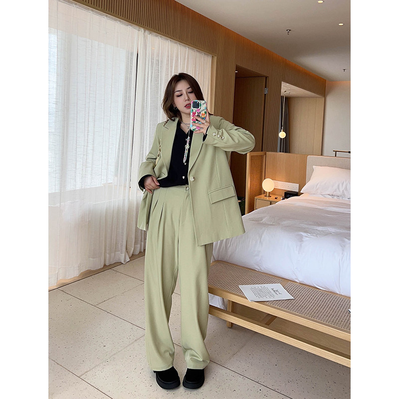 vogana戛纳家大码原创时髦宽松休闲通勤西装阔腿长裤两件套装春,女装/女士精品,大码套装,淘宝优惠券,粉丝福利购,淘宝优惠卷