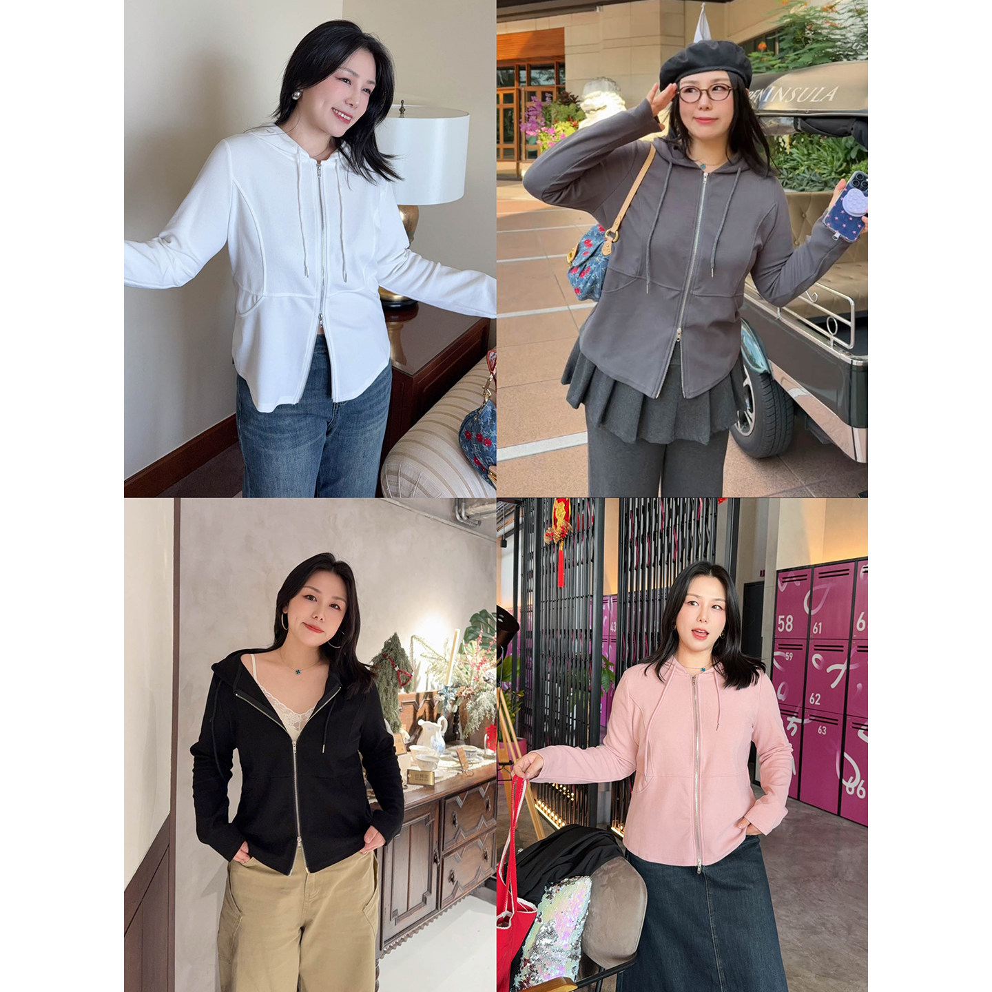 VOGANA戛纳家大码女装早春松弛感休闲显瘦收腰减龄连帽卫衣外套