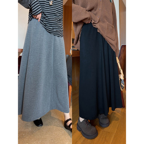 VOGANA戛纳家大码女装淡人长期主义简约纯色宽松遮肉A字半身裙秋