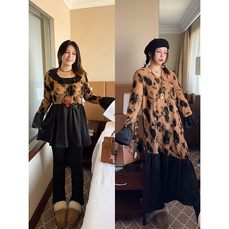 连衣裙法式宽松厚温暖纹理荷叶边