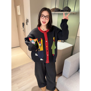 VOGANA戛纳家大码女装冬日多巴胺少女上衣显瘦撞色温暖厚毛衣开衫