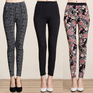 秋冬季中老年女士妈妈装打底裤加绒加厚外穿中年加大码花裤子长裤