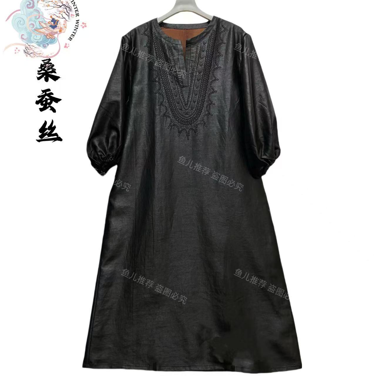 【沉香绣花典藏款】重磅桑蚕丝中袖镂空洋气连衣裙8926GX