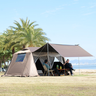 屋脊速开自动户外露营帐篷5人-8人两房一厅专业休闲野营过夜防雨