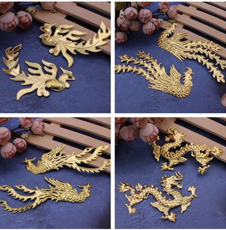 diy金色点翠中号头饰发簪花片