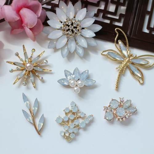 蓝色水钻马眼花朵树枝合金花朵太阳花蓝色系团扇发饰配件材料包