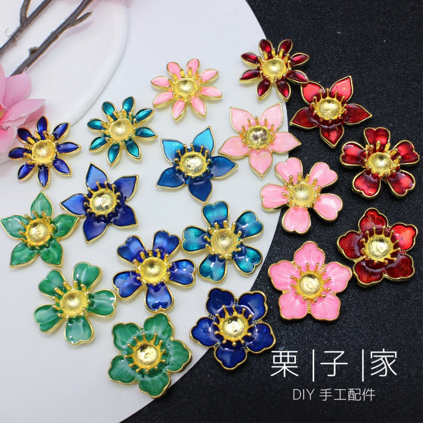 新款古风合金景泰蓝滴油花心装饰花朵服饰头饰DIY茶杯团扇婚手工