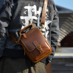 疯马皮复古邮差包男士手提包真皮斜挎男包单肩包头层牛皮商务背包