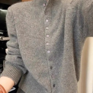 氛围感高领100%纯羊毛开衫 毛衣外套羊绒针织气质上衣 女宽松25新款