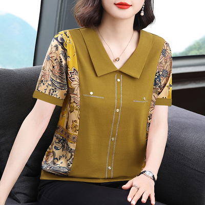 纯棉短袖t恤女装夏季新款中年妈妈体恤衫大码胖mm宽松女士上衣服
