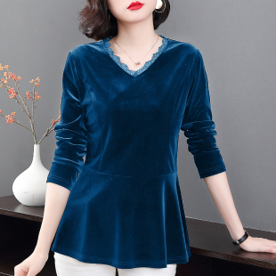 百搭上衣打底衫 金丝绒长袖 中长款 妈妈洋气大码 t恤女2025春秋新款