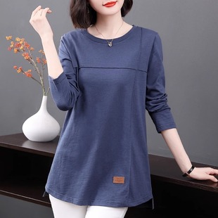 t恤女装 宽松女士上衣打底衫 春秋新款 胖mm中长款 宽松大码 纯棉长袖