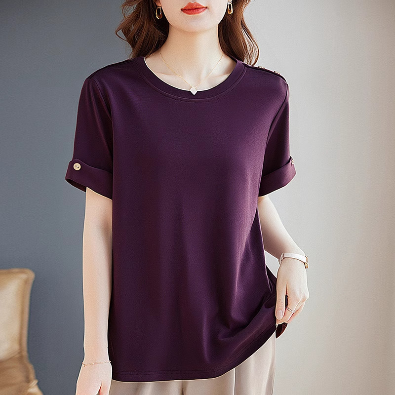 紫色短袖t恤女装夏季新款洋气妈妈时尚宽松大码胖mm遮肉女士上衣,女装/女士精品,T恤,淘宝优惠券,粉丝福利购,淘宝优惠卷