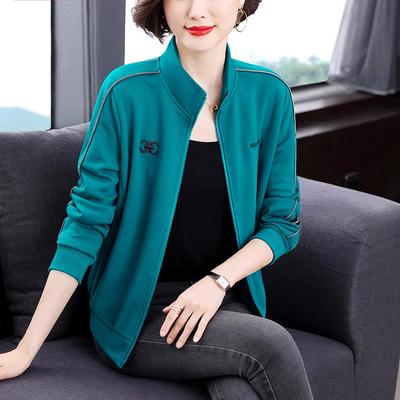 立领开衫大码拉链卫衣女春秋冬新款洋气妈妈长袖上衣加绒加厚外套