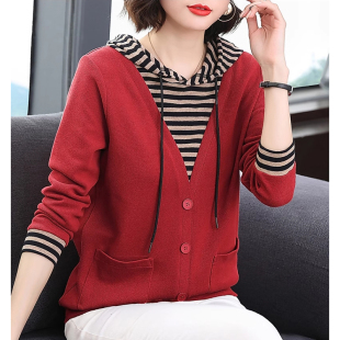 t恤大码 假两件打底衫 条纹妈妈长袖 2025秋冬新款 胖mm女士上衣 女装