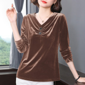 长袖 金丝绒打底衫 大码 2025年春秋新款 t恤洋气胖mm内搭上衣服 女装