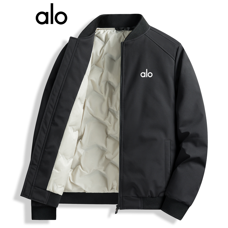 alo棒球领羽绒服男士白鸭绒加厚保暖防风外套冬季休闲爸爸夹克