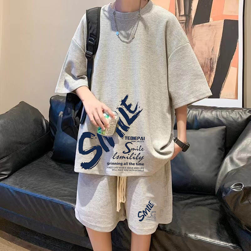 时尚套装男夏季薄款短袖t恤大码休闲运动套装