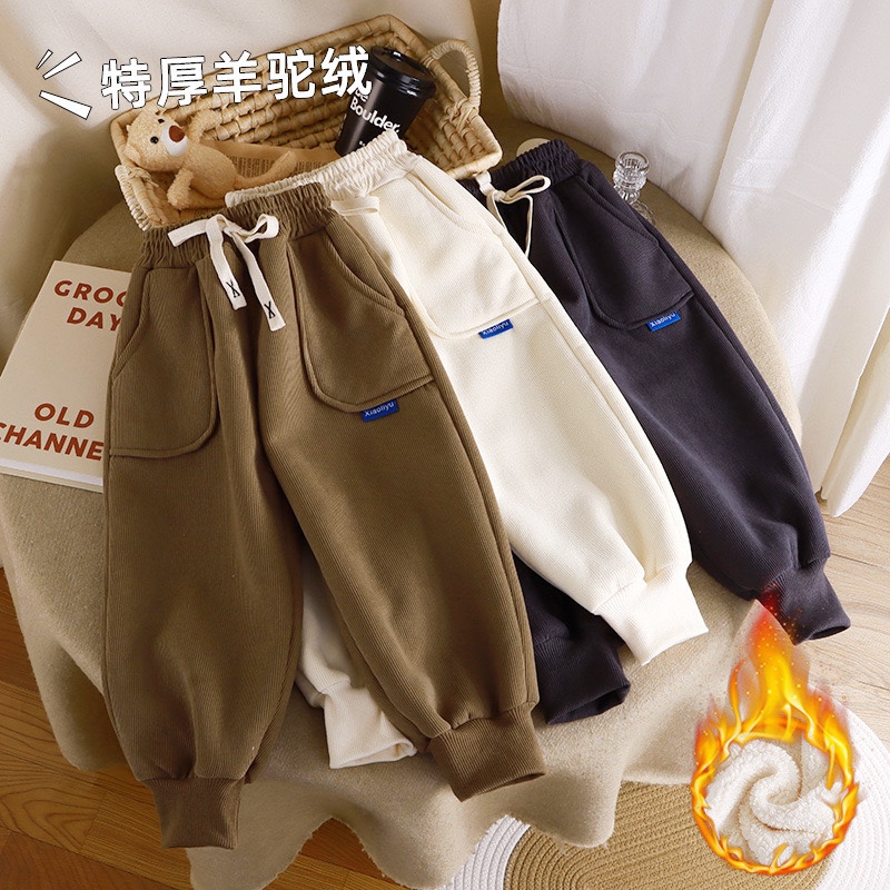 童颜童品特厚羊羔绒长裤童装冬装外穿运动裤子加绒加厚男女童卫裤