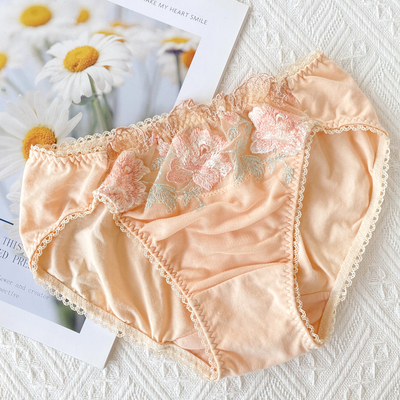 日本千趣会原单花朵刺绣甜美肤色中低腰棉质透气女士内裤亲肤透气