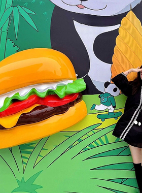 仿真巨型美式汉堡模型雕塑摆件门头招牌立体壁挂玻璃钢装饰定制