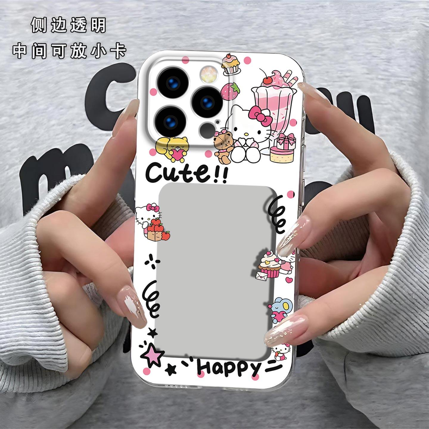 可爱KT猫相框可放照片适用苹果16Pro手机壳iPhone16镜头全包16promax磨砂防摔16Plus软壳保护套小卡创意新款p