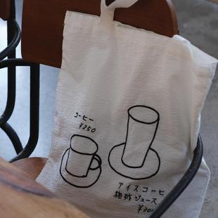刺繡布袋 別來無恙 和朋友一起喝咖啡 薄款 慵懶百搭雙層單肩包