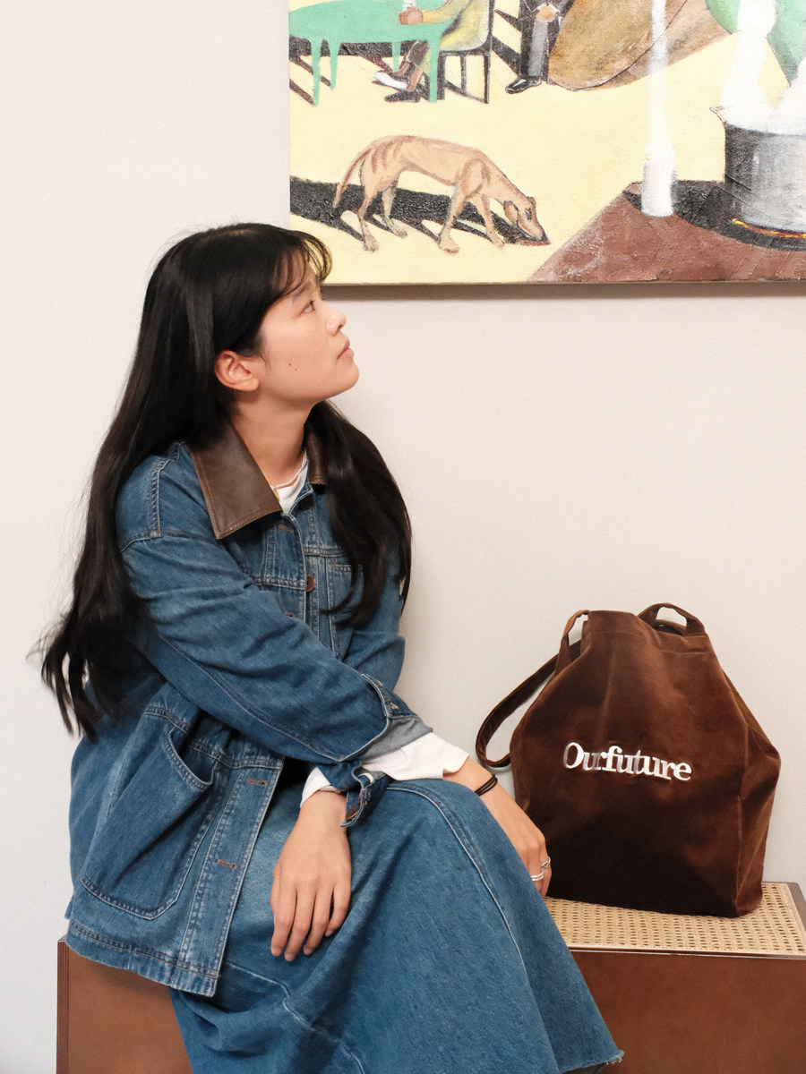 別來無恙【our future】棕色灯芯绒日常搭配大容量单肩刺绣托特包