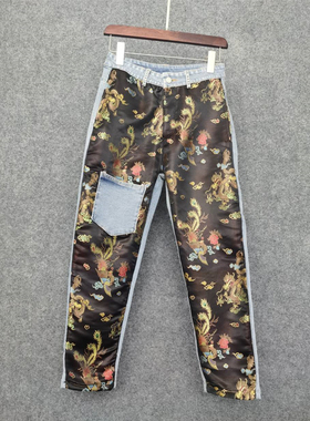 欧货牛仔裤女高腰显瘦2022冬季新款欧洲站韩版AB面拼接牛仔休闲裤