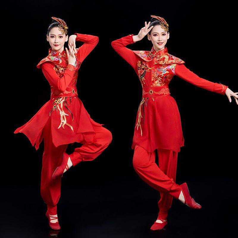 打鼓服演出服腰鼓喜庆中国风舞蹈服现代舞水鼓舞开场舞秧歌服装女