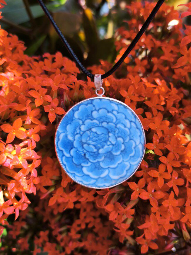 景德镇明清青花老瓷片古瓷片木头镶嵌吊坠镶木挂件首饰中式风摆件