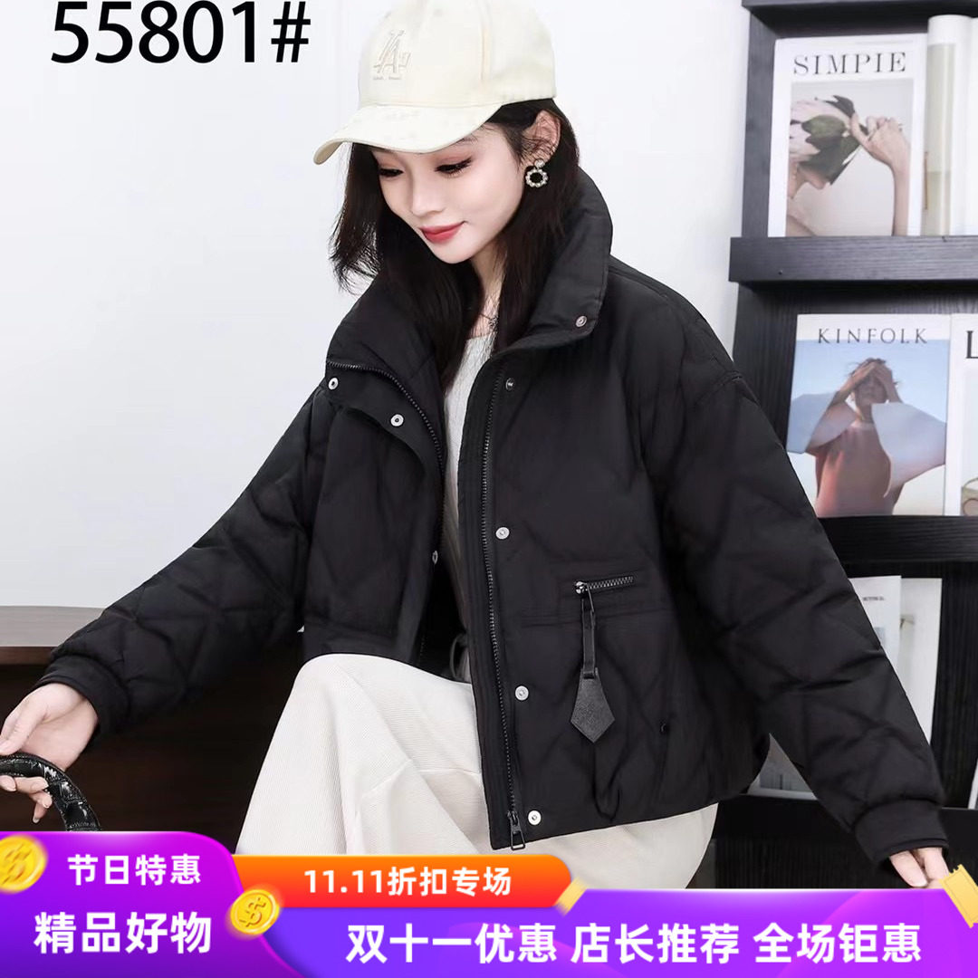 独特好看时尚加厚百搭韩版黑色短款立领宽松茧型羽绒服女保暖外套