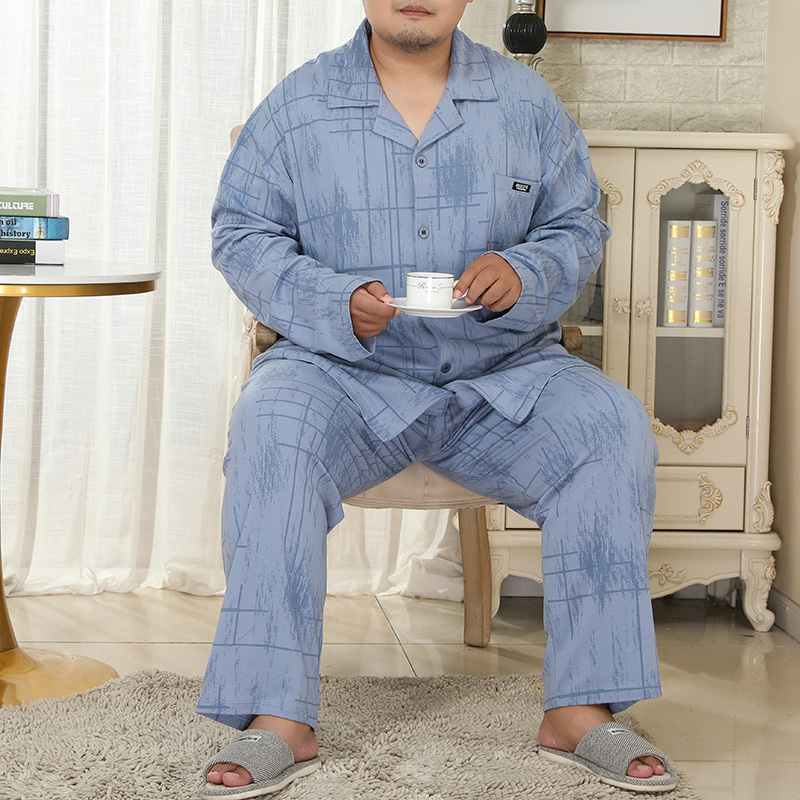 睡衣长袖胖子翻领全棉居家服