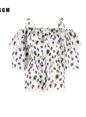 孤品特价MSGM女式翻花边短袖衬衫