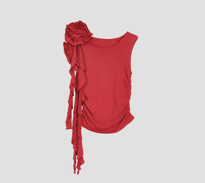 FOREVERCAN“陌上花开”手工立体花朵飘带无袖背心上衣 ST23419