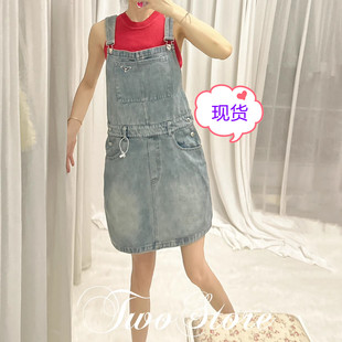 ALU限定私服倒三角原廠面料垂感透氣真絲單寧凍齡少女牛仔背帶裙