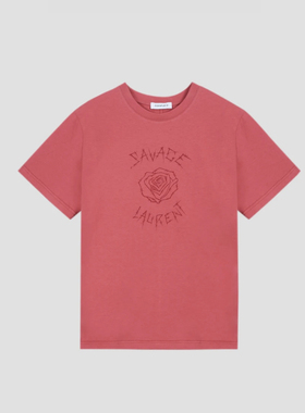 SSAVAGE“荆棘蔷薇”定染手绘玫瑰印花短袖T恤 SS90632