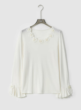 【千金小白花】天丝绵羊毛混纺手缝钉珠时尚百搭休闲上衣MESA1078