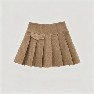 SSAVAGE“藤校周末”学院风羊毛呢高腰百褶半裙短裙SS90911