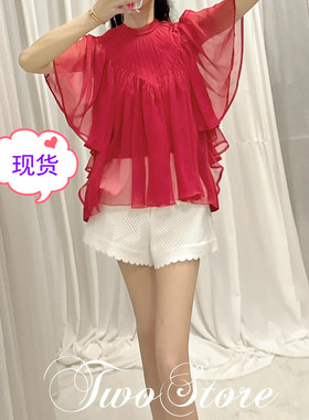 TWO 女装2023夏季新款红色小衫轻奢气质名媛复古高级感上衣