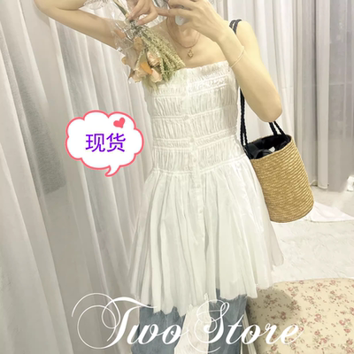 ALU轻奢小白裙_度假风1oo%自然褶皱真丝棉打揽设计初恋感吊带裙