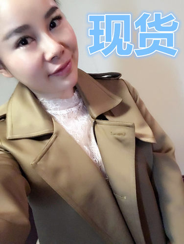 卡其色女秋中飘带长袖外套风衣