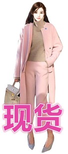 ALUONLINESHOP 羊毛双面呢中长款大衣套装女+马甲+阔腿裤三件套冬