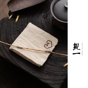 规一老棉布慢蓝茶染茶巾刺绣葫芦纯棉擦壶布茶道手织布双层杯垫