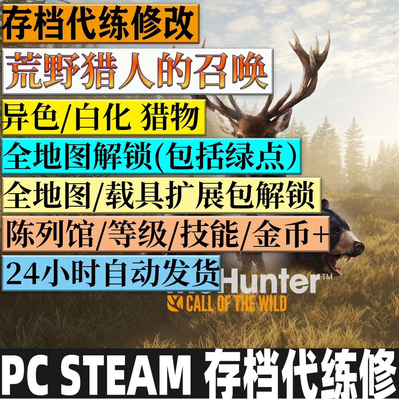 STEAM PC 荒野猎人的召唤 代练 存档修改 满级满技能点满装备异色