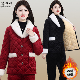 中老年人加绒加厚保暖居家服女装 套装 棉袄两件套 棉衣棉裤 妈妈冬装