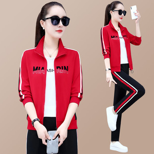 高档运动套装女2026春新款女士立领跑步服三件套卫衣休闲运动服女