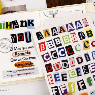 复古拼贴字母 手帐贴纸盐系手账素材ins装饰小图案手机壳不干胶