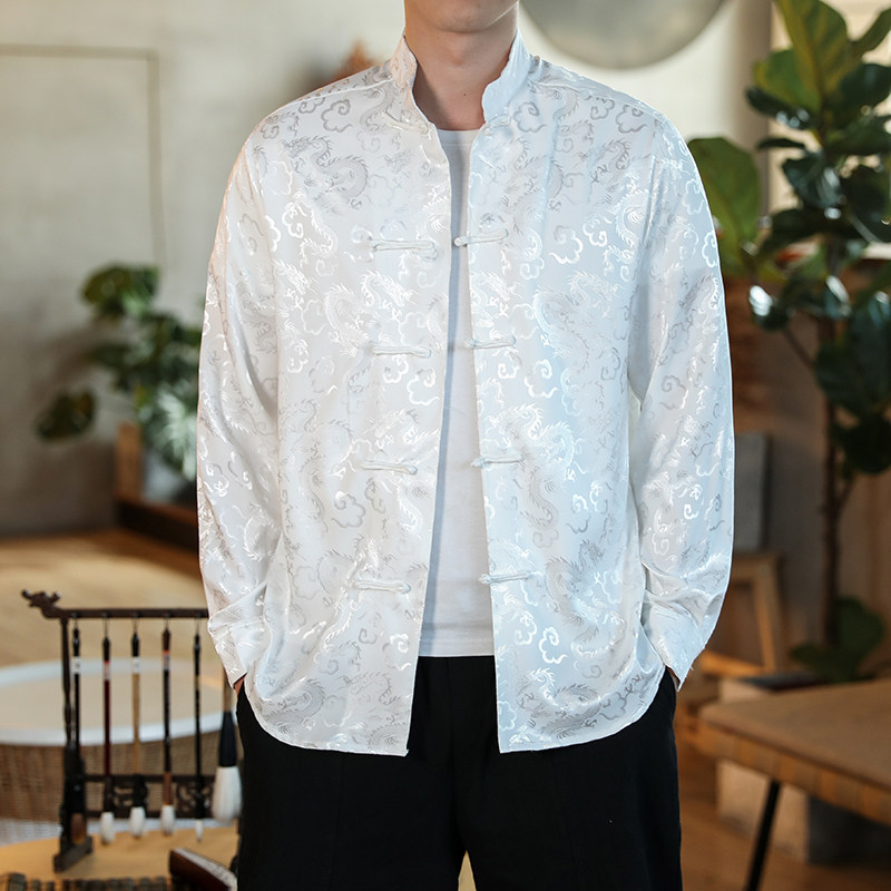 2026春夏新款风盘扣衬衫男暗纹绸缎加大码提花衬衣C953-P60,男装衬衫,星座305A（原312A-1）